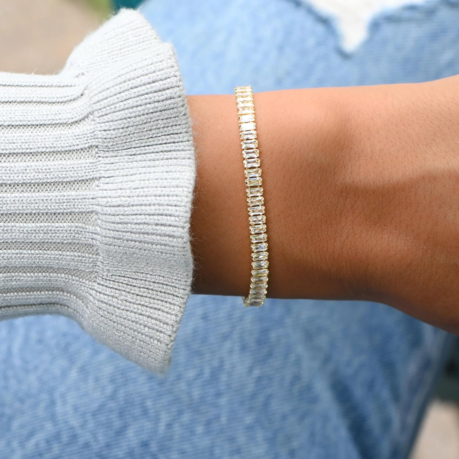 14K Gold Baguette Tennis Bracelet