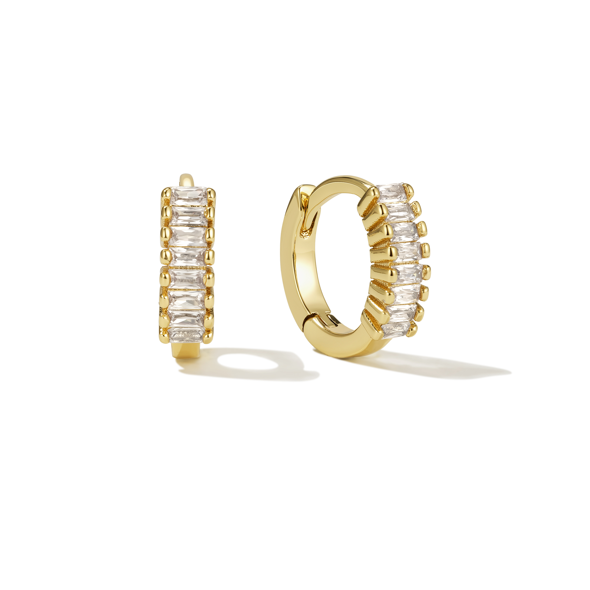 14K Gold Filled Baguette Huggie Earrings