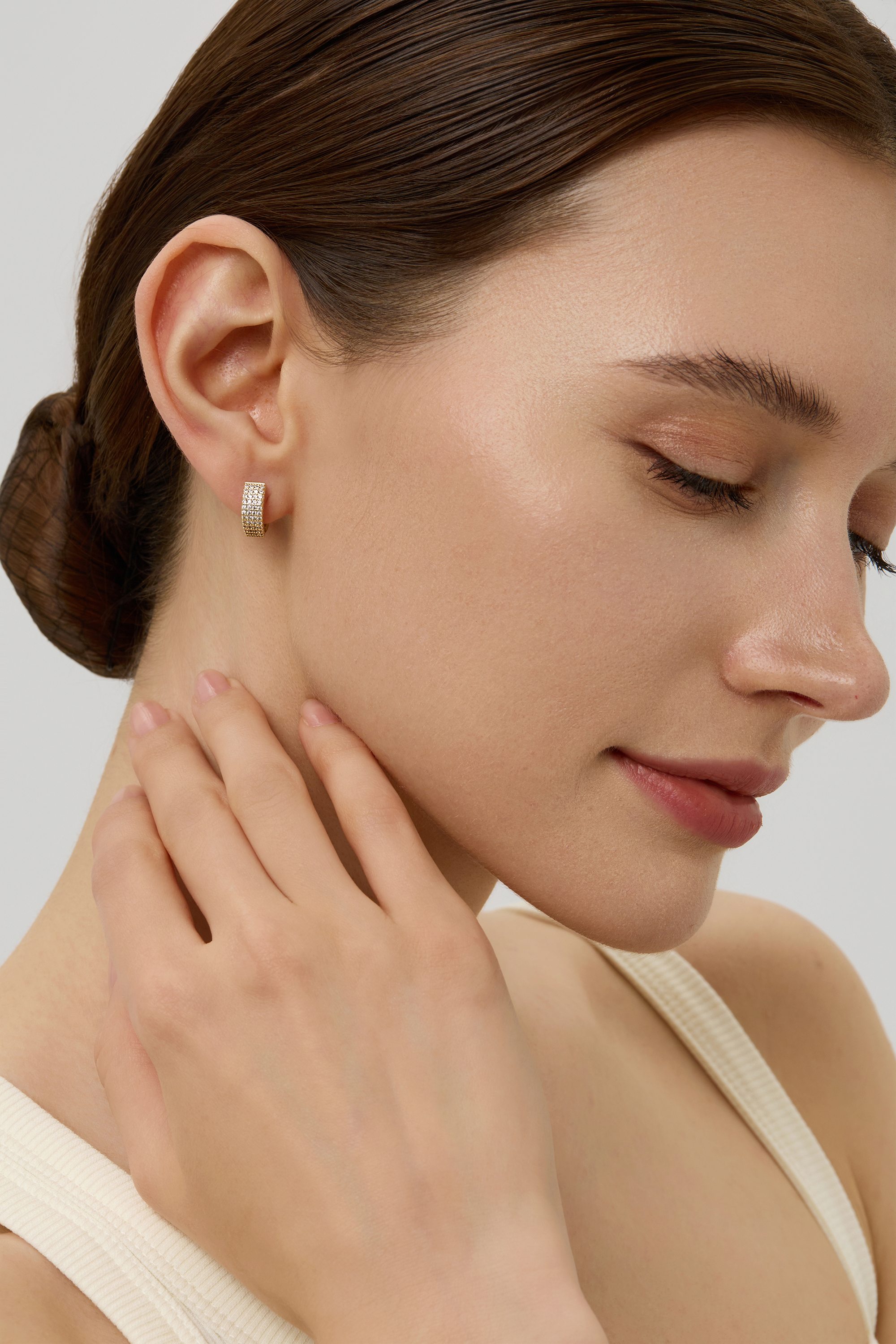 14K Gold Filled Row Pave Hoops Earrings