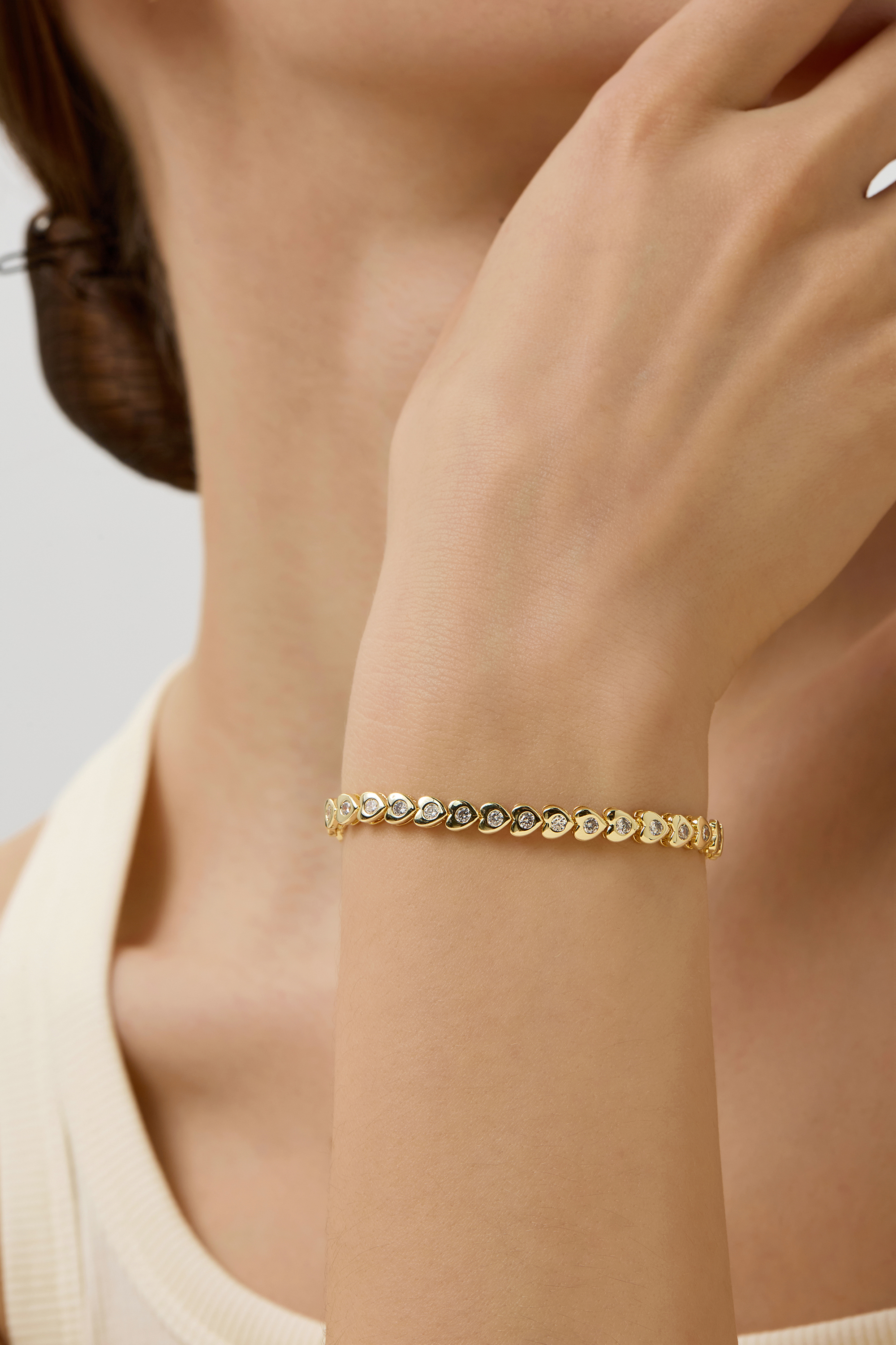 14K Gold Filled Dainty Heart Tennis Bracelet