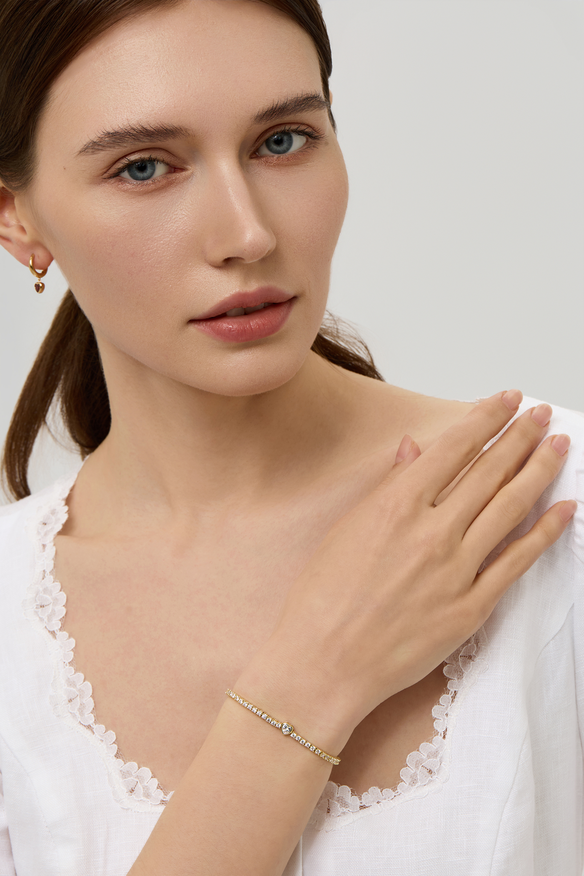 14K Heart Zirconia Tennis Bracelet