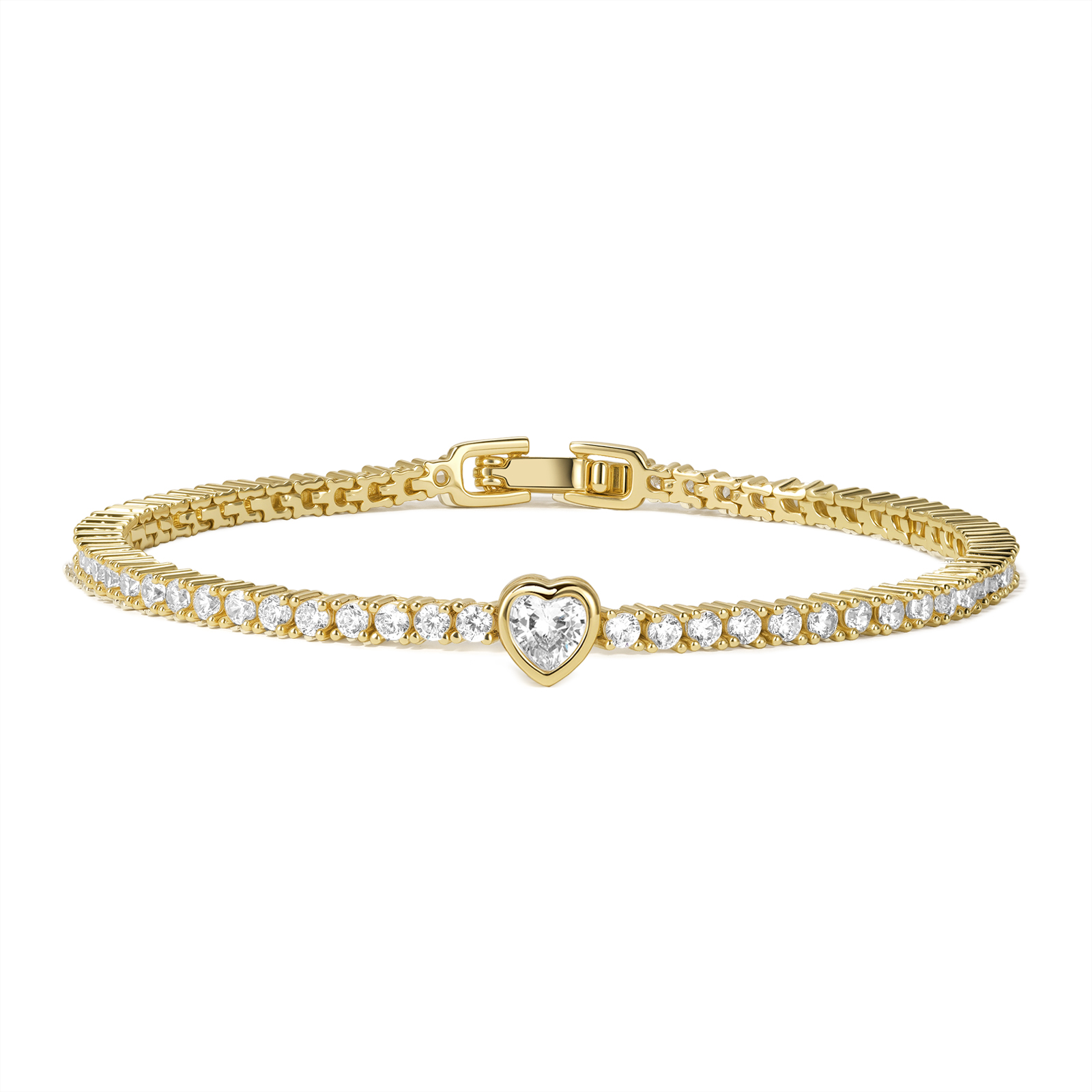 14K Heart Zirconia Tennis Bracelet