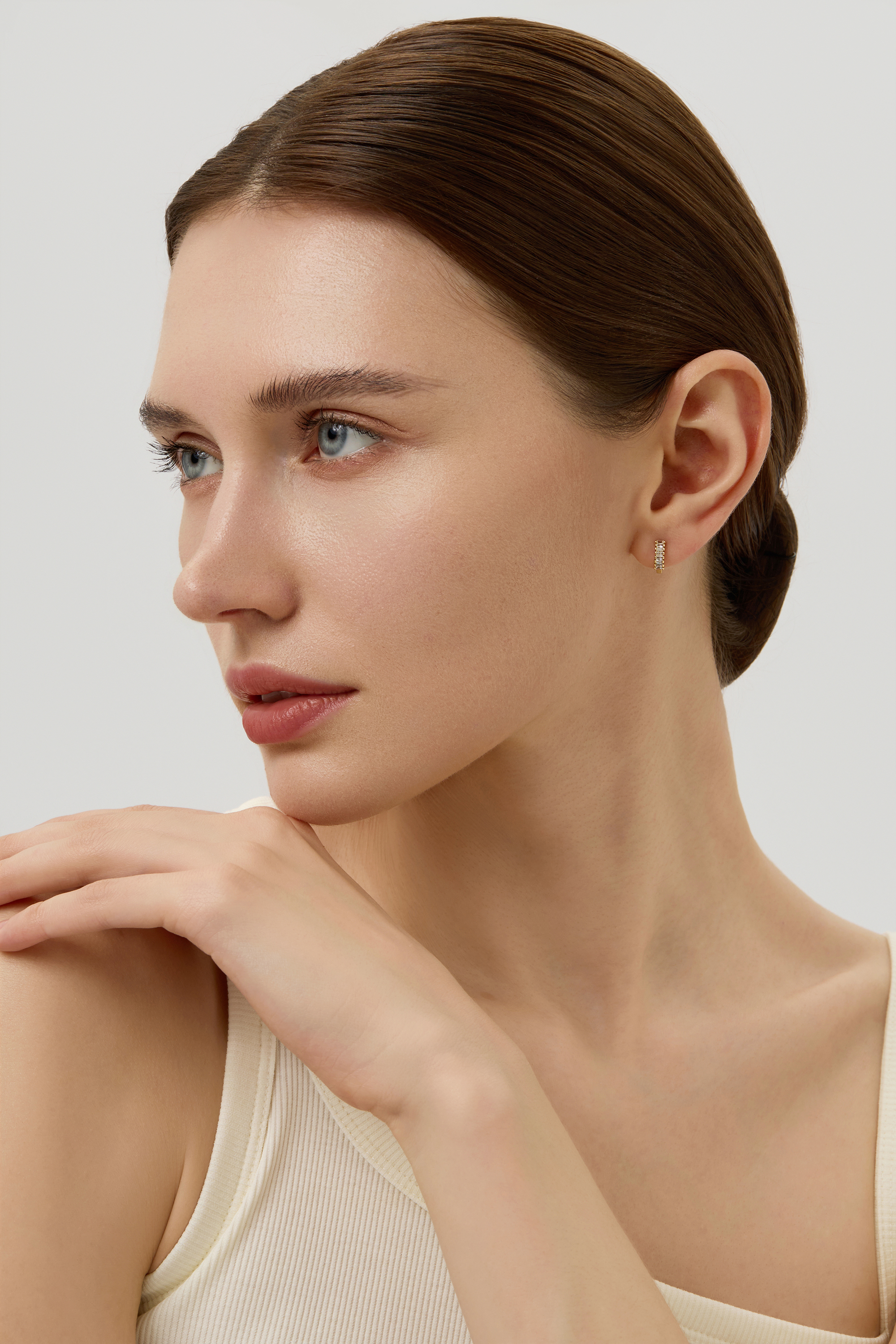 14K Gold Filled Baguette Huggie Earrings